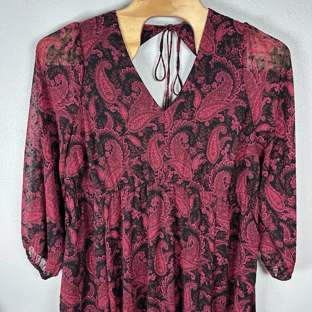 TORRID Tea Length Clip Dot Open Back A-Line Midi Dress Paisley Black Pink Sz 3X - Picture 2 of 9